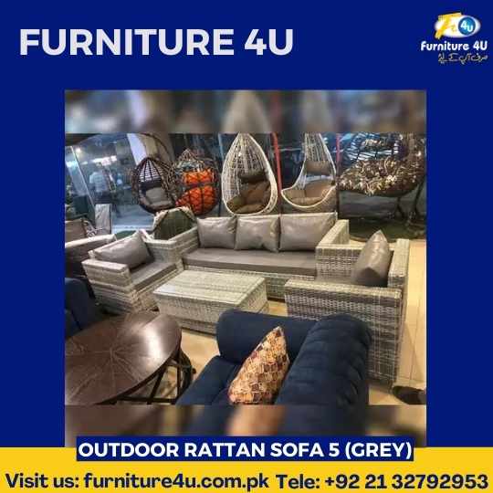 Outdoor Rattan Sofa 5 (Grey)